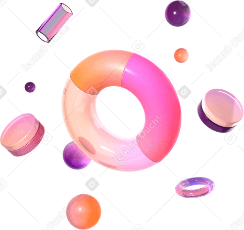 3D donut chart and glossy shapes in dynamic setting PNG, SVG