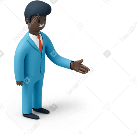 3D Smiling black businessman holding out his hand Illustration in PNG, SVG