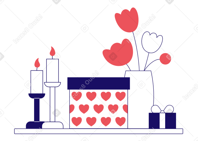 Presentes, velas e flores para o dia dos namorados PNG, SVG