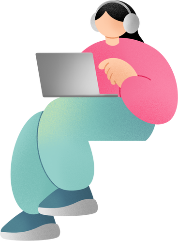 young woman sitting with laptop PNG, SVG