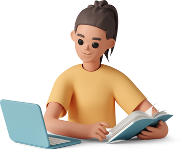 Girl studying with book and laptop PNG, SVG