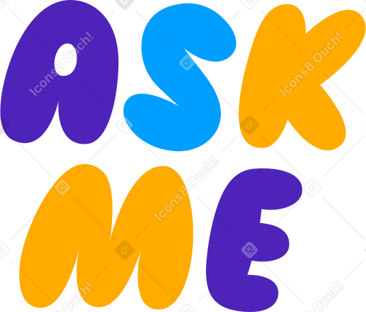 Illustration animée Lettrage autocollant gonflé multicolore me demander texte aux formats GIF, Lottie (JSON) et AE