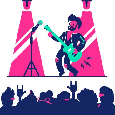 Guitarist playing rock music on stage PNG, SVG