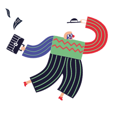 Businessman running in a hurry with documents falling out of the briefcase PNG, SVG