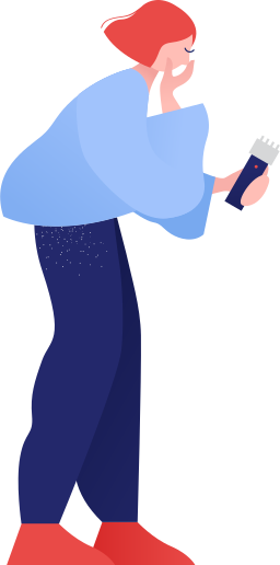 女性美容師が誤ってクライアントに必要以上の髪を切ってしまった のpngとsvgでのイラスト