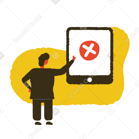 Man standing in front of a digital tablet with error sign PNG, SVG