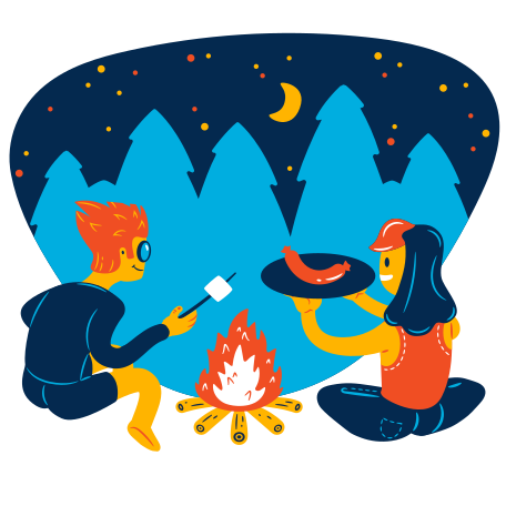 Sitting near fire stock Illustration in PNG, SVG