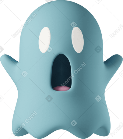 3D scared blue ghost PNG, SVG