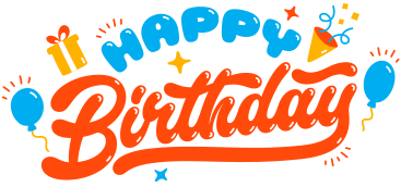 lettering happy birthday with balloons and gift text PNG, SVG