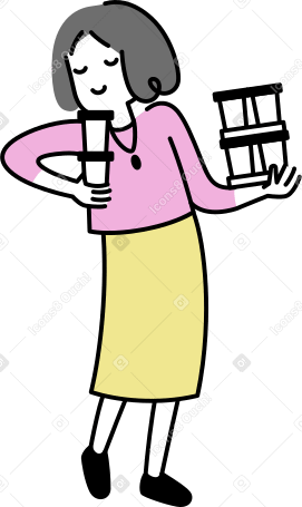 молодая женщина несет бумажные стаканчики в PNG, SVG