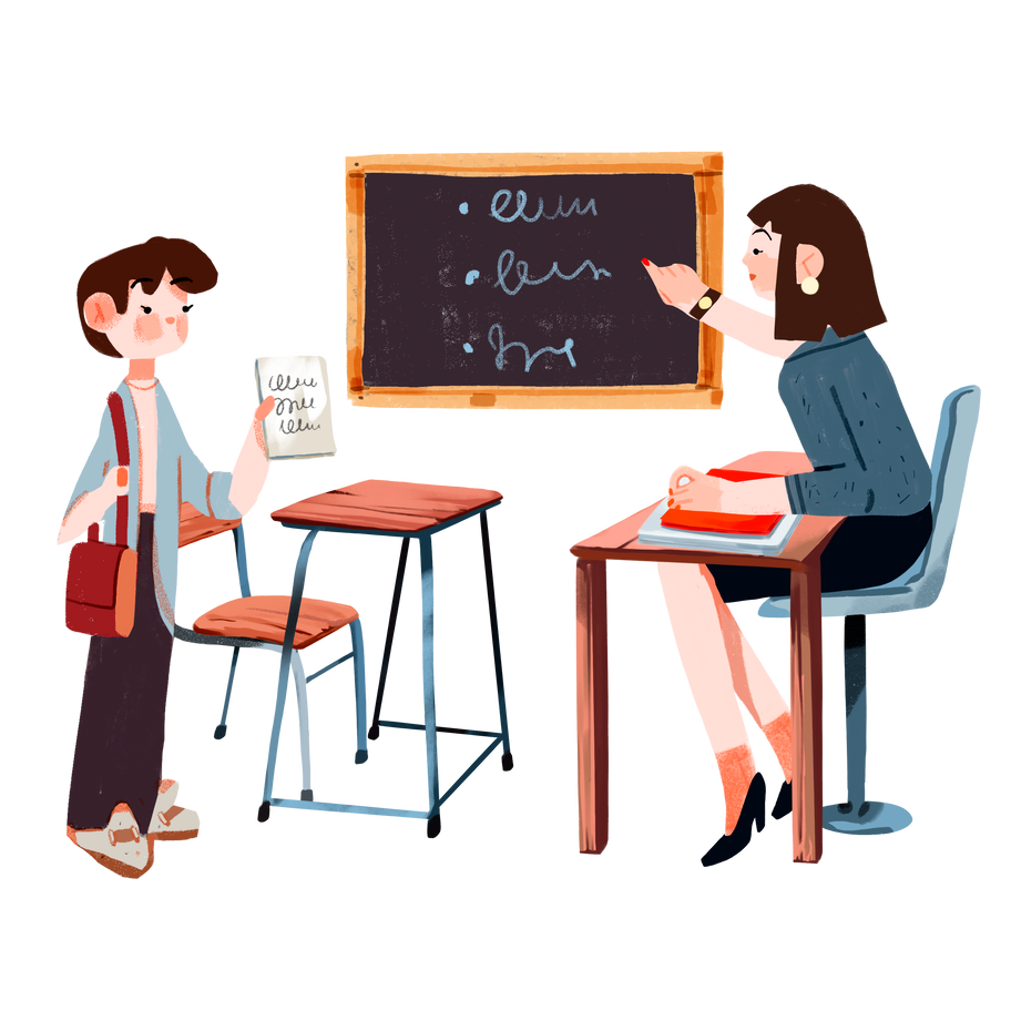 school teacher checks the assignment Illustration in PNG, SVG