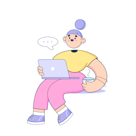 Woman remote working at laptop animated illustration in GIF, Lottie (JSON), AE