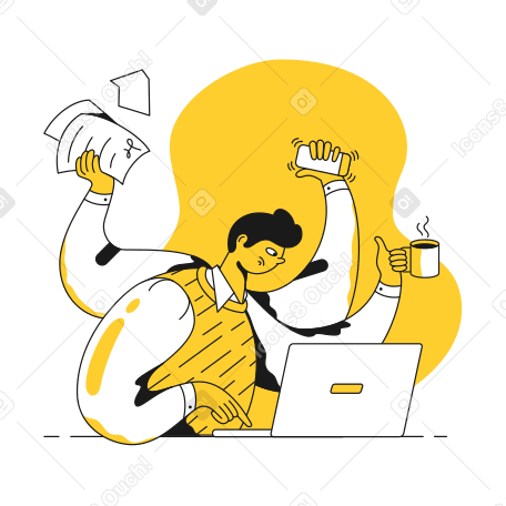 Multitasking at work  Illustration in PNG, SVG
