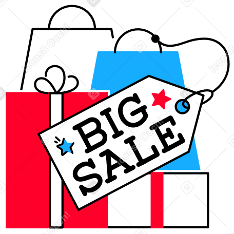 Надпись «большая распродажа» с текстом подарков и сумок в PNG, SVG