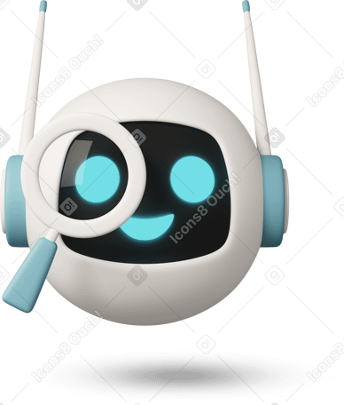 3D small chatbot with magnifying glass PNG, SVG