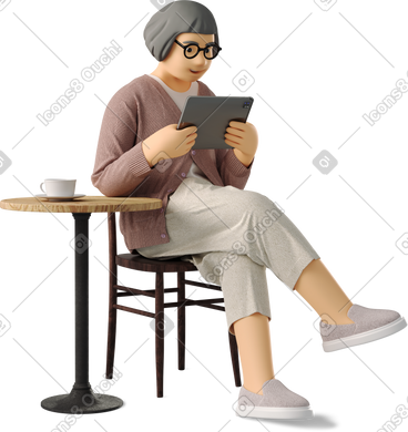 Elderly woman working with tablet PNG, SVG