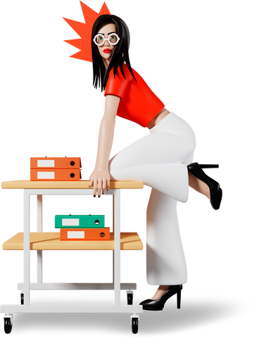 woman in office with folders PNG, SVG