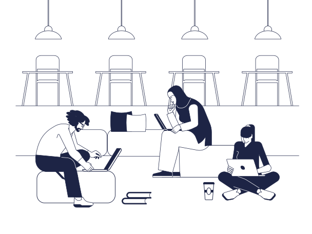 Group of people working in a coworking space PNG, SVG