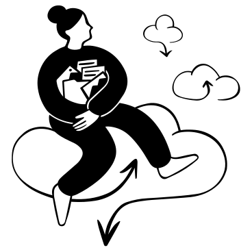 Woman with files uploaded to a cloud PNG, SVG