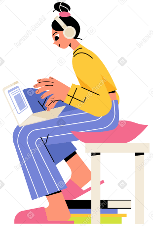 Girl working on laptop animated illustration in GIF, Lottie (JSON), AE