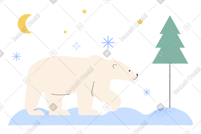 北极熊在降雪期间行走 PNG, SVG