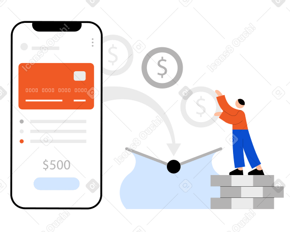 Молодой человек снимает деньги через мобильный банкинг в PNG, SVG