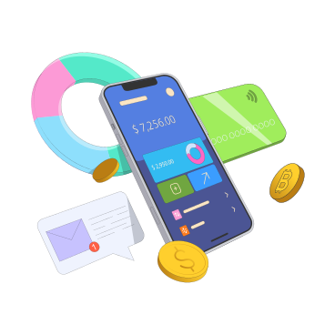 E-wallet and personal finance management animated illustration in GIF, Lottie (JSON), AE