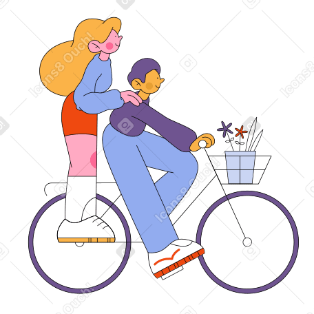 Man and woman riding a bike Illustration in PNG, SVG
