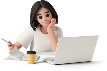 young woman at work with laptop writing PNG, SVG