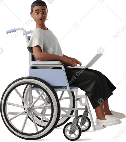 3D woman in wheelchair with laptop PNG、SVG