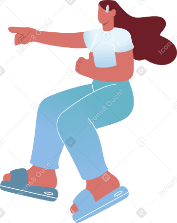woman sits and points to something PNG, SVG