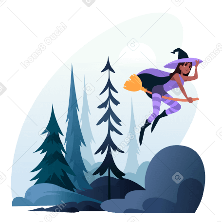 빗자루를 탄 마녀가 밤 숲 위로 날아간다 PNG, SVG