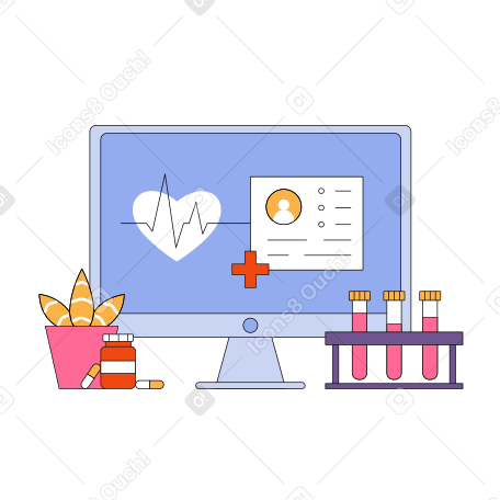 Monitor with cardiogram tubes Illustration in PNG, SVG