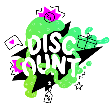 Lettering Discount colorful with doodles PNG, SVG