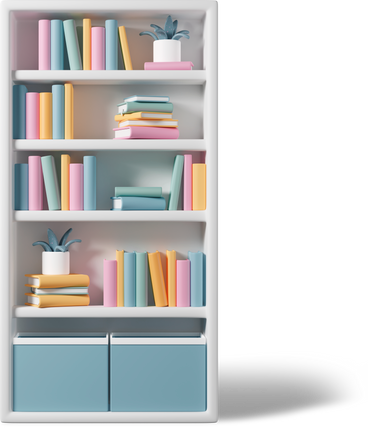 Bookcase with books and plants PNG, SVG