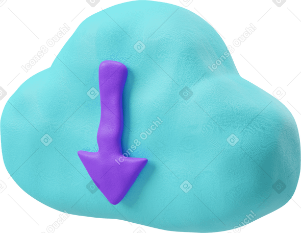 3D Three-quarter view of a blue download cloud icon PNG, SVG