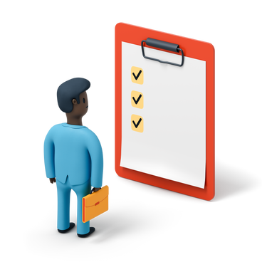 Businessman looking at completed checklist form on clipboard PNG, SVG