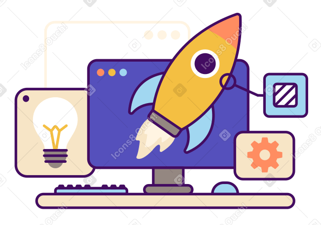 Startup launch and business idea animated illustration in GIF, Lottie (JSON), AE