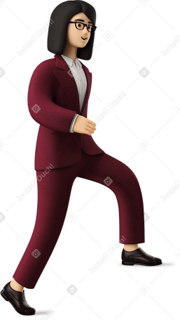 3D stepping businesswoman in red suit Illustration in PNG, SVG