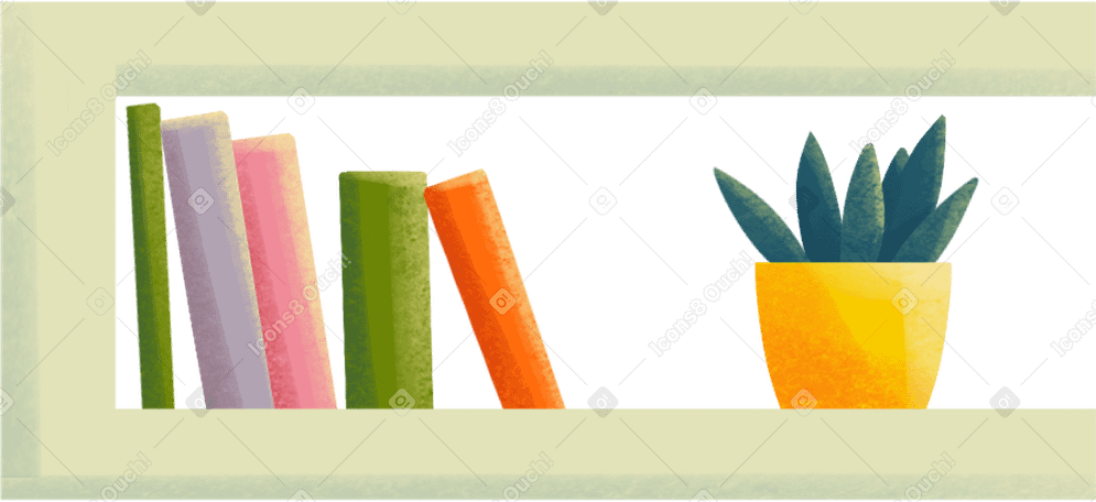 shelf with books and plant PNG, SVG