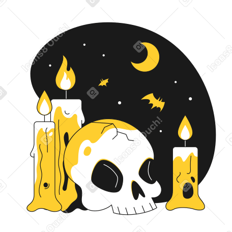 Halloween skull and candles PNG, SVG