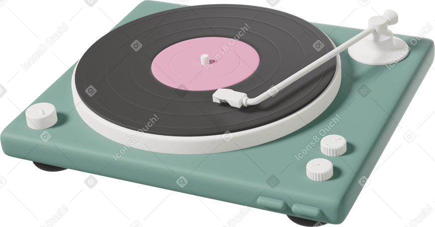 3D three-quarter view of vinyl record player PNG, SVG