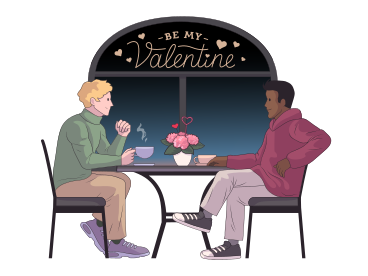 Two men on a date in cafe PNG, SVG