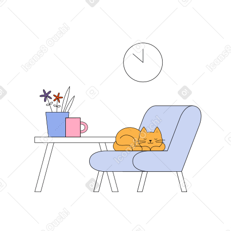 Cat sleeping in the living room Illustration in PNG, SVG