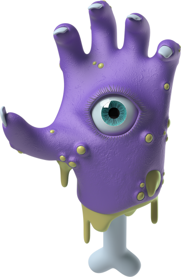 Purple zombie hand with an eye on the palm PNG, SVG