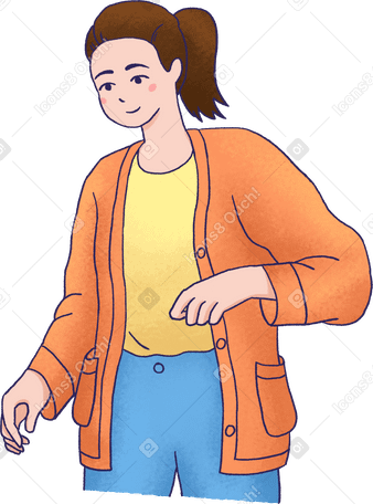 young woman holding something and looking down PNG, SVG