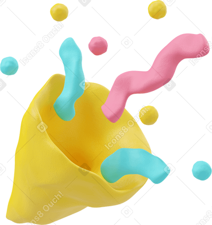 3D Желтый поппер для вечеринок в PNG, SVG