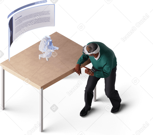 3D isometric view of man in vr headset looking at astronaut в PNG, SVG