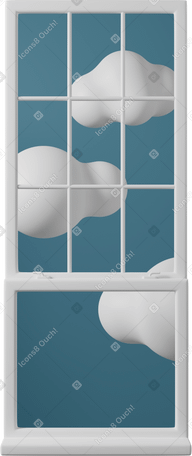 3D White window frame with clouds Illustration in PNG, SVG