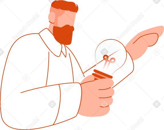 мужчина по пояс держит в руке лампочку в PNG, SVG